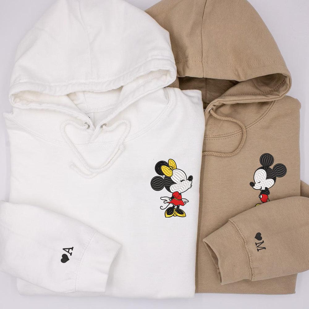 Custom Embroidered Hoodies For Couples, Custom Matching Couple Hoodie, Cartoon Mouses In Love Couples Embroidered Hoodie