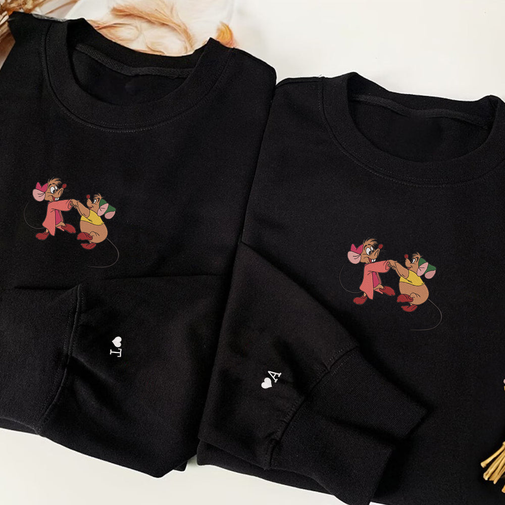 Custom Embroidered Sweatshirts For Couples, Custom Matching Couple Sweatshirt, Cute Cartoon Mouses Couples Embroidered Crewneck Sweater