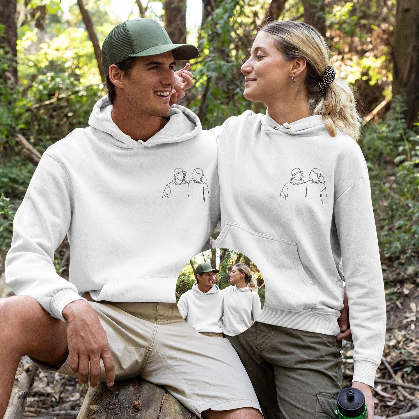 Personalized Embroidered Portrait From Photo Line Draw Art Couples Embroidered Sweatshirt