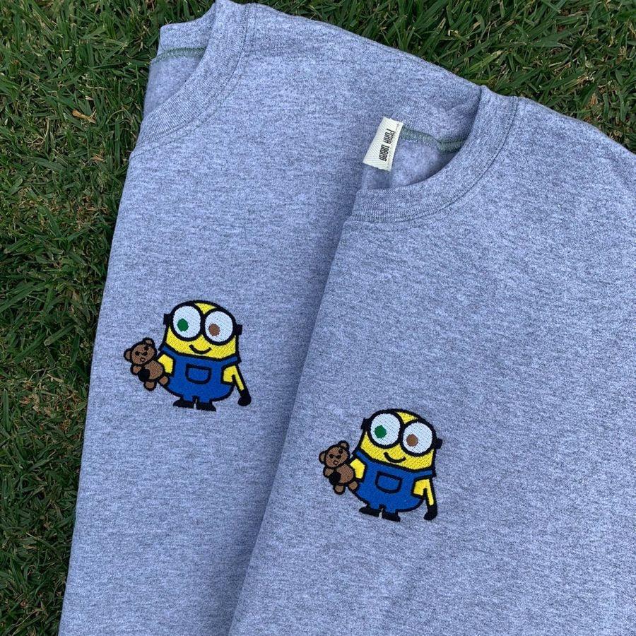 Custom Embroidered Sweatshirts For Couples, Custom Embroidered Funny Cartoon Anniversary Date Matching Couples Embroidered Sweatshirts