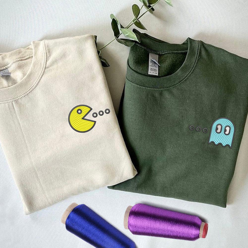 Custom Embroidered Packman Inspired Couples Matching Embroidered Sweatshirt Hoodies