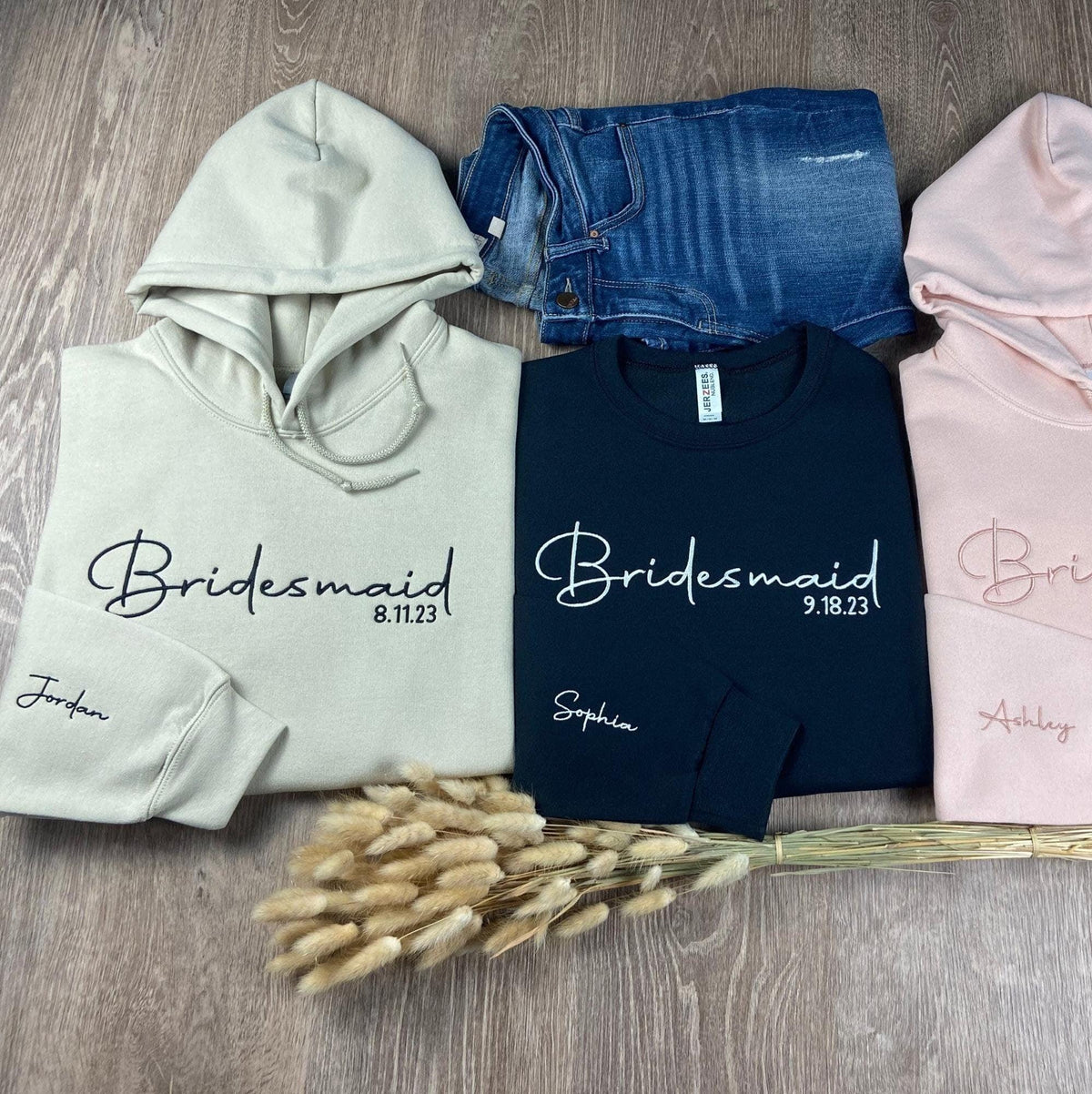 Custom Embroidered Bridesmaid Personalized Wedding Day Embroidered Sweatshirt Hoodie