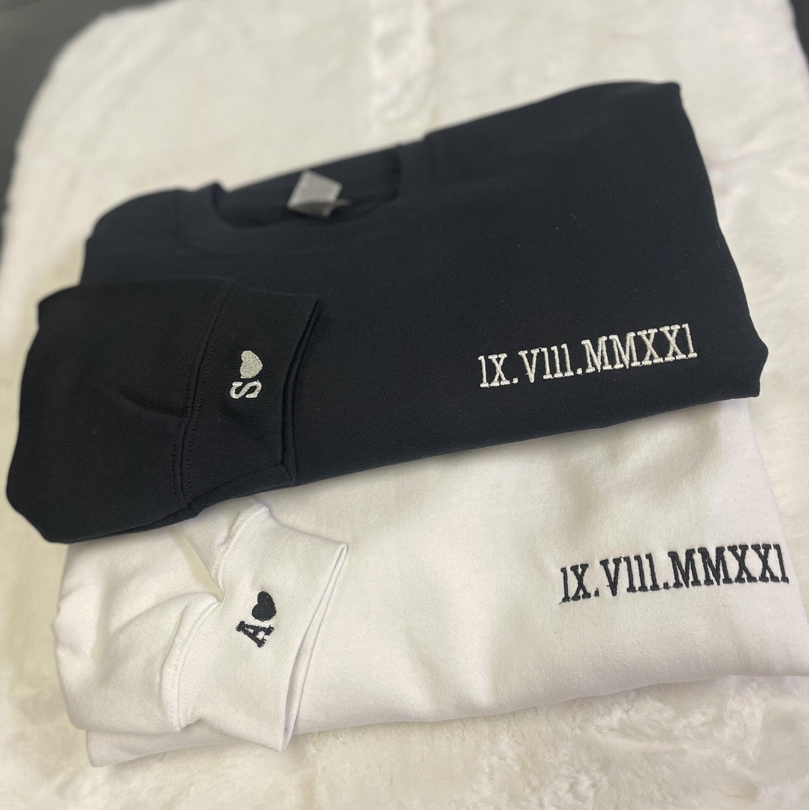 Custom Anniversary Date Embroidered Crewneck Sweatshirt Personalized Embroidered Roman Numerals