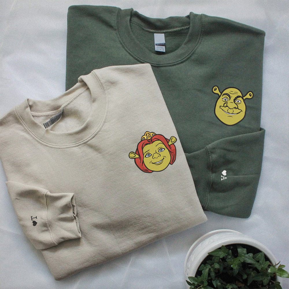 Custom Embroidered Sweatshirts For Couples, Custom Matching Couple Sweatshirt, Cute Orge Couples Embroidered Crewneck Sweater