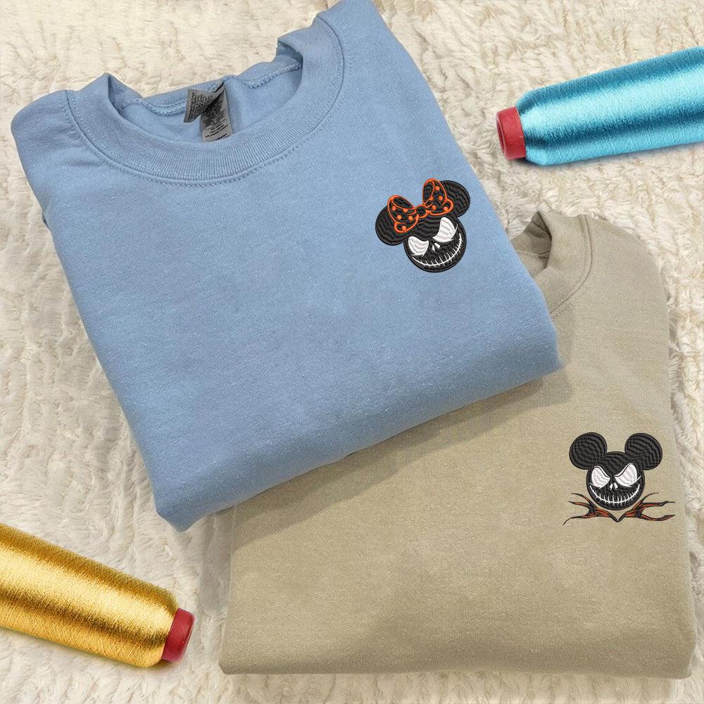 Custom Cartoon Mouse Couples Halloween Inspired Embroidered Couples Matching Embroidered Sweatshirt Hoodies