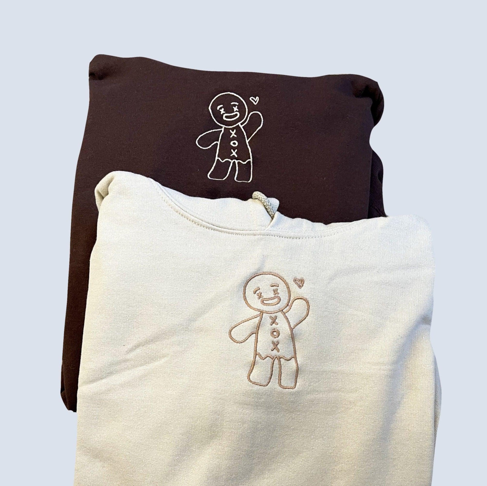 Custom Gingerbread Man Embroidered Matching Set Couple Sweatshirt Hoodies