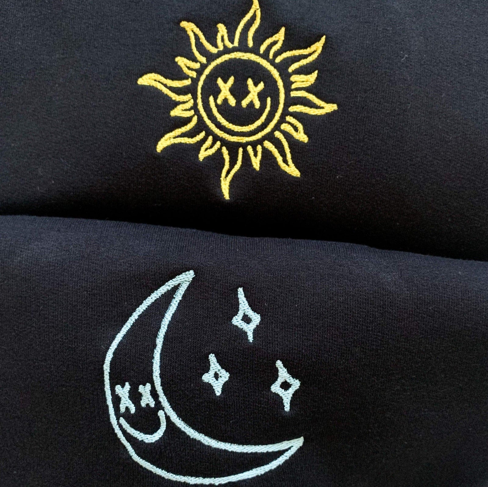 Custom Sun and Moon Embroidered Matching Set Couple Sweatshirt Hoodies