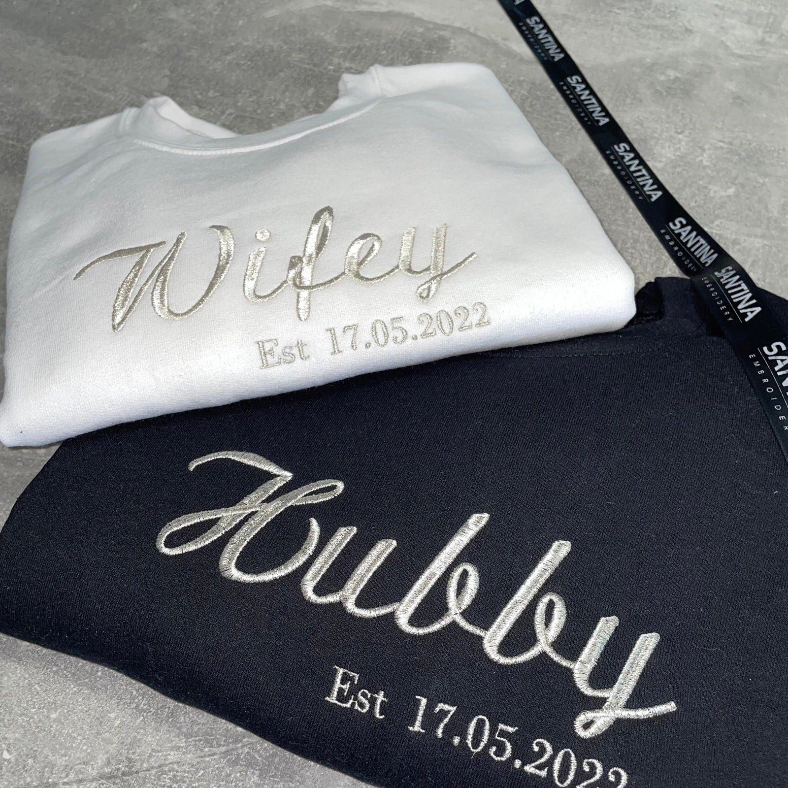 Custom Embroidered Bride Wifey Husband Personalised Couple Embroidered Sweatshirt