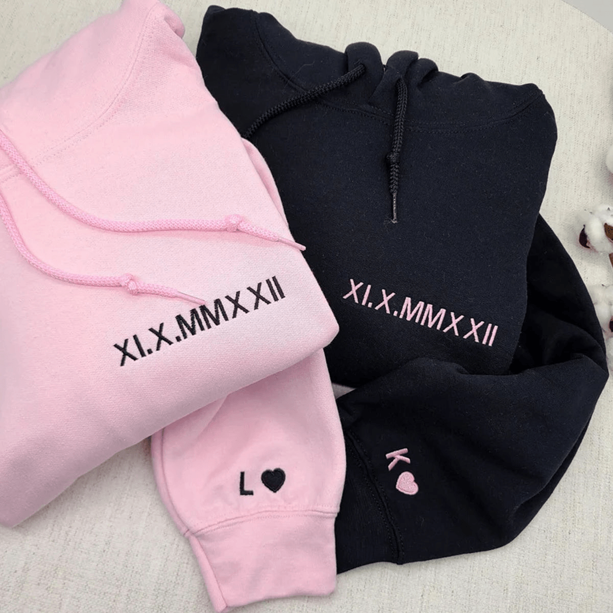 Personalized Roman Numeral Quarter Zip Sweatshirt – Couples Matching Sweatshirts, Embroidered Date Gift