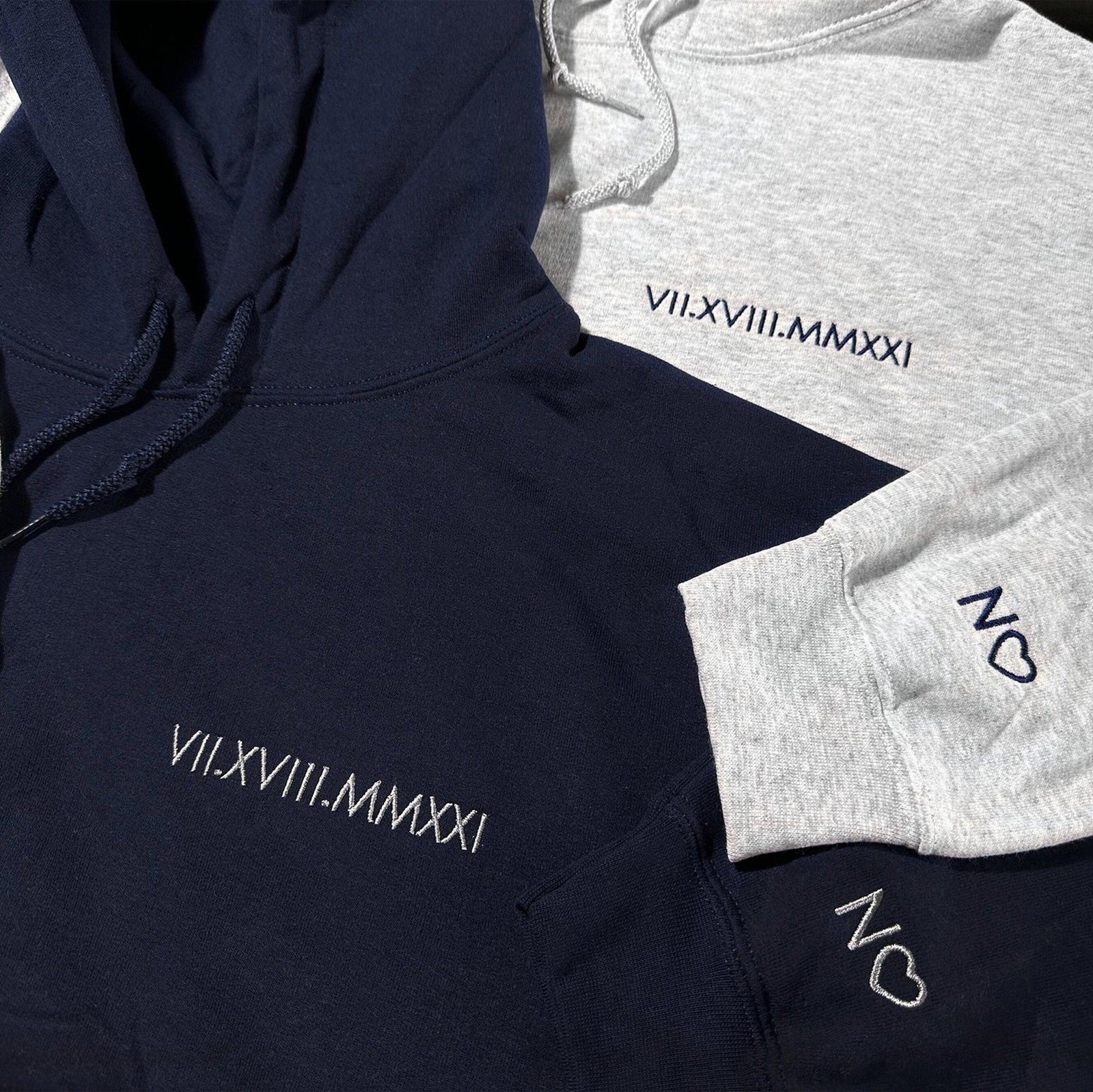 Personalized Anniversary Date Custom Embroidered Initial Heart Couple Hoodies