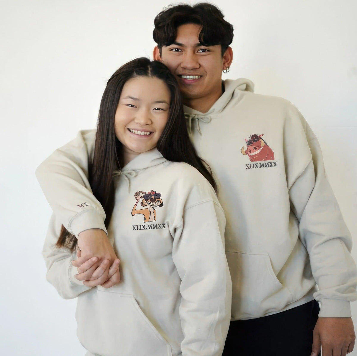 Custom Embroidered Hoodies For Couples, Custom Matching Couple Hoodies, Animal Couple Lovely Characters Embroidery Sweatshirt