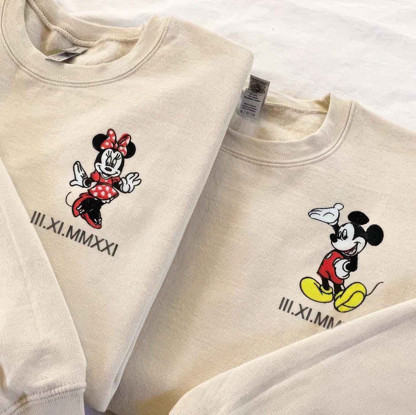 Custom Embroidered Sweatshirts For Couples, Family Matching Sweatshirt, Cute Mouse Couples Embroidered Sweatshirt