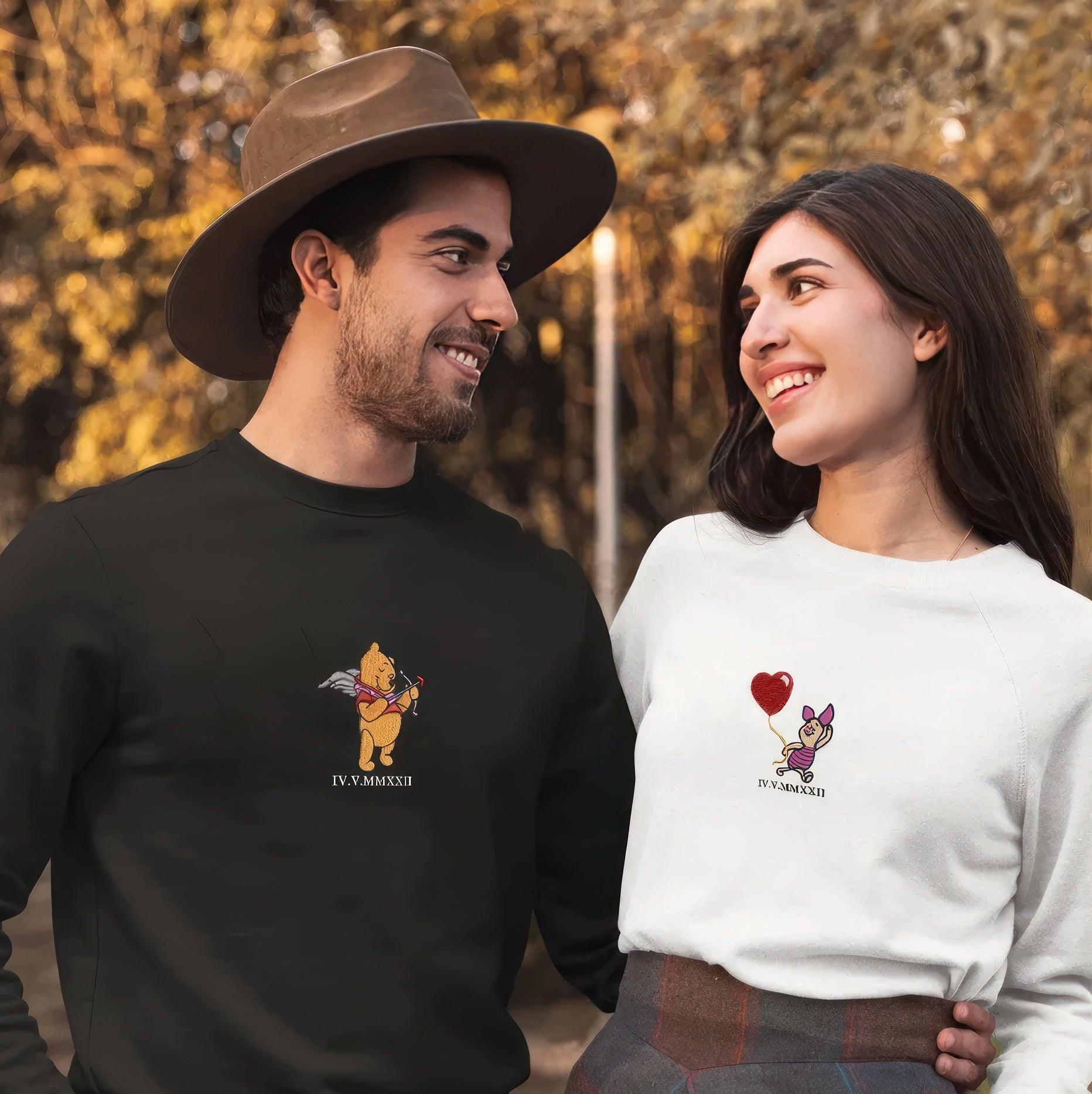 Custom Embroidered Sweatshirts For Couples, Couple Cartoon Characters Sweatshirts, Cute Bear Couples Cartoon Embroidery Sweatshirt
