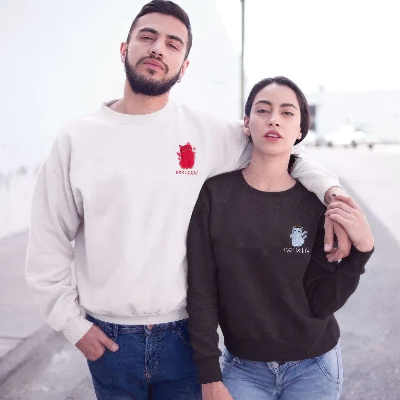 Custom Embroidered Sweatshirts For Couples, Matching Sweatshirts For Couples With Names, Angel and Devil Couples Embroidered Sweatshirt