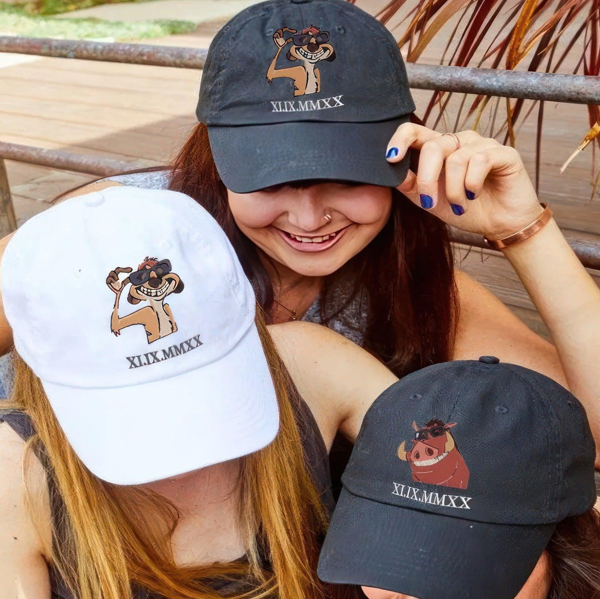 Custom Embroidered Hats For Couples, Matching Hat For Couples With Names, Animal Couples Lovely Characters Embroidery Hats