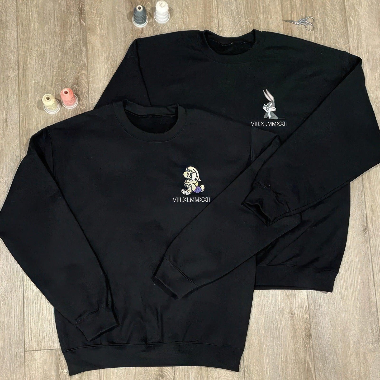 Custom Embroidered Sweatshirts For Couples, Matching Sweatshirts For Couples With Names, Bunny Couples Embroidery Sweatshirt