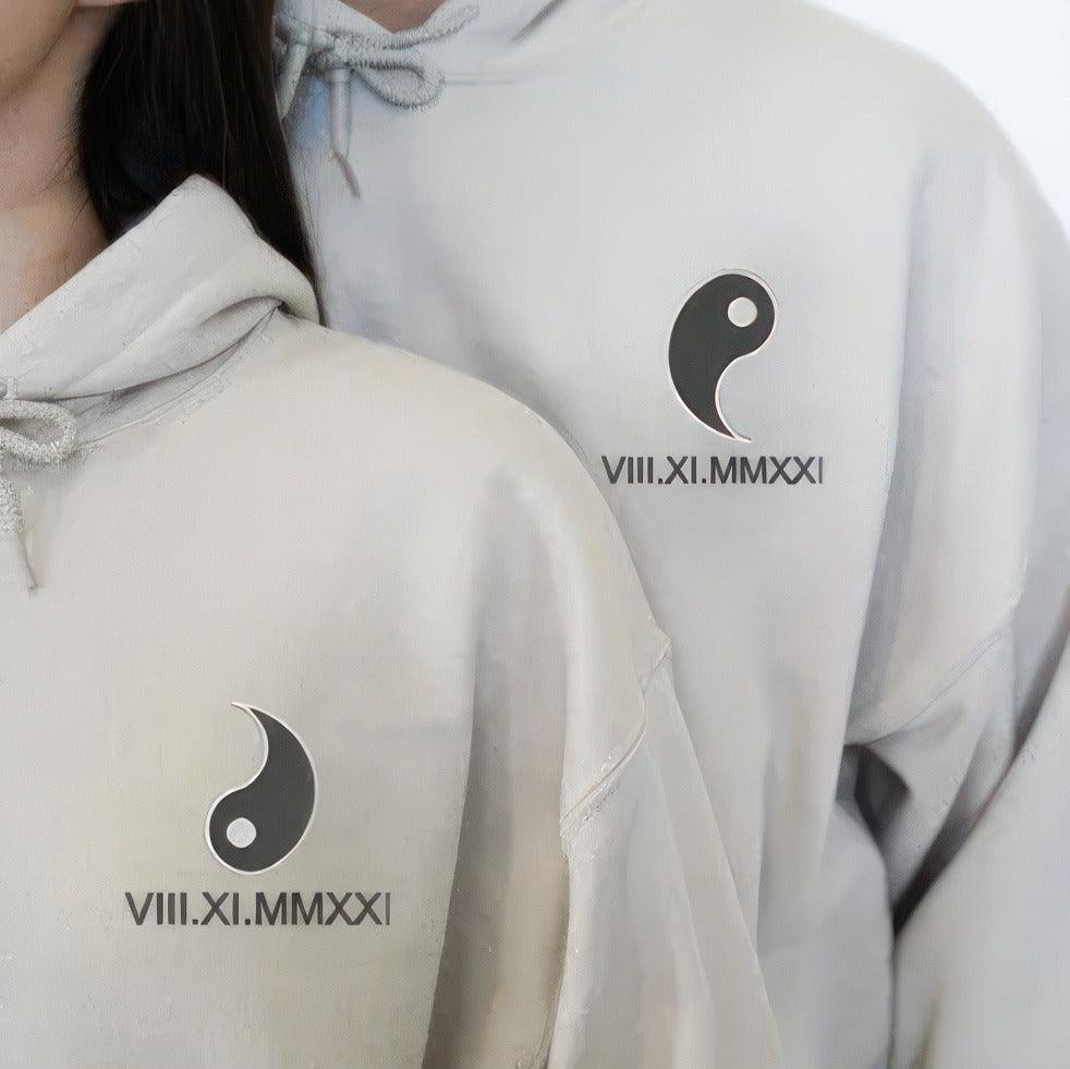 Custom Embroidered Hoodies For Couples, Custom Matching Couple Hoodies, Yin Yang Couples Embroidery Sweatshirt