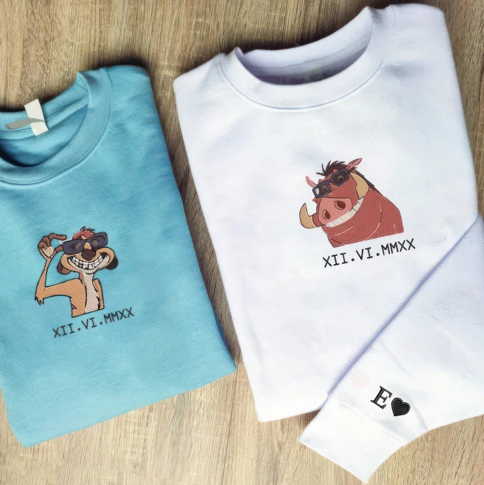 Custom Embroidered Sweatshirts For Couples, Matching Sweatshirts For Couples With Names, Animal Couple Lovely Characters Embroidery Sweatshirt