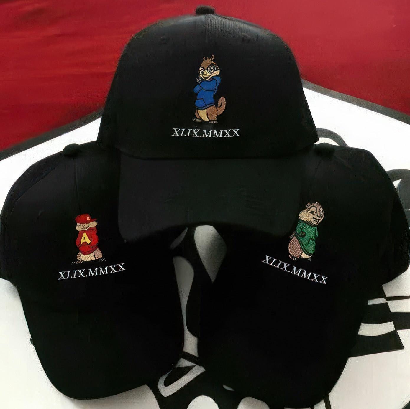Custom Embroidered Hats For Couples, Matching Animal Kingdom Hats, Cute Chipmunks Cartoons Character Embroidery Hats