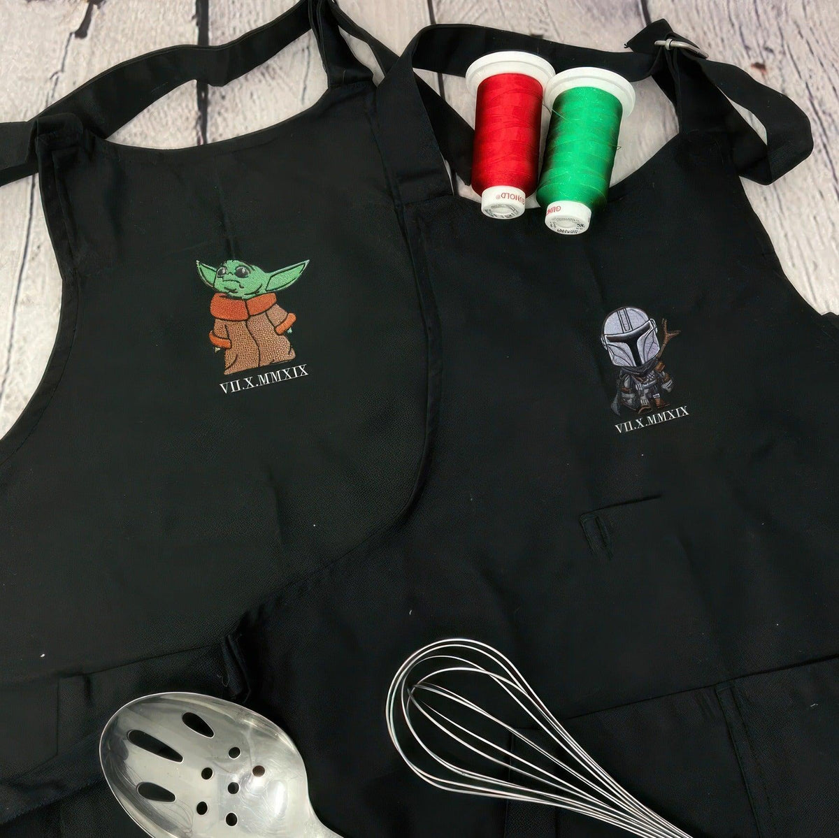 Custom Embroidered Aprons For Couples, Matching Couples Aprons, Cute Cartoon Character Couples Embroidery Aprons