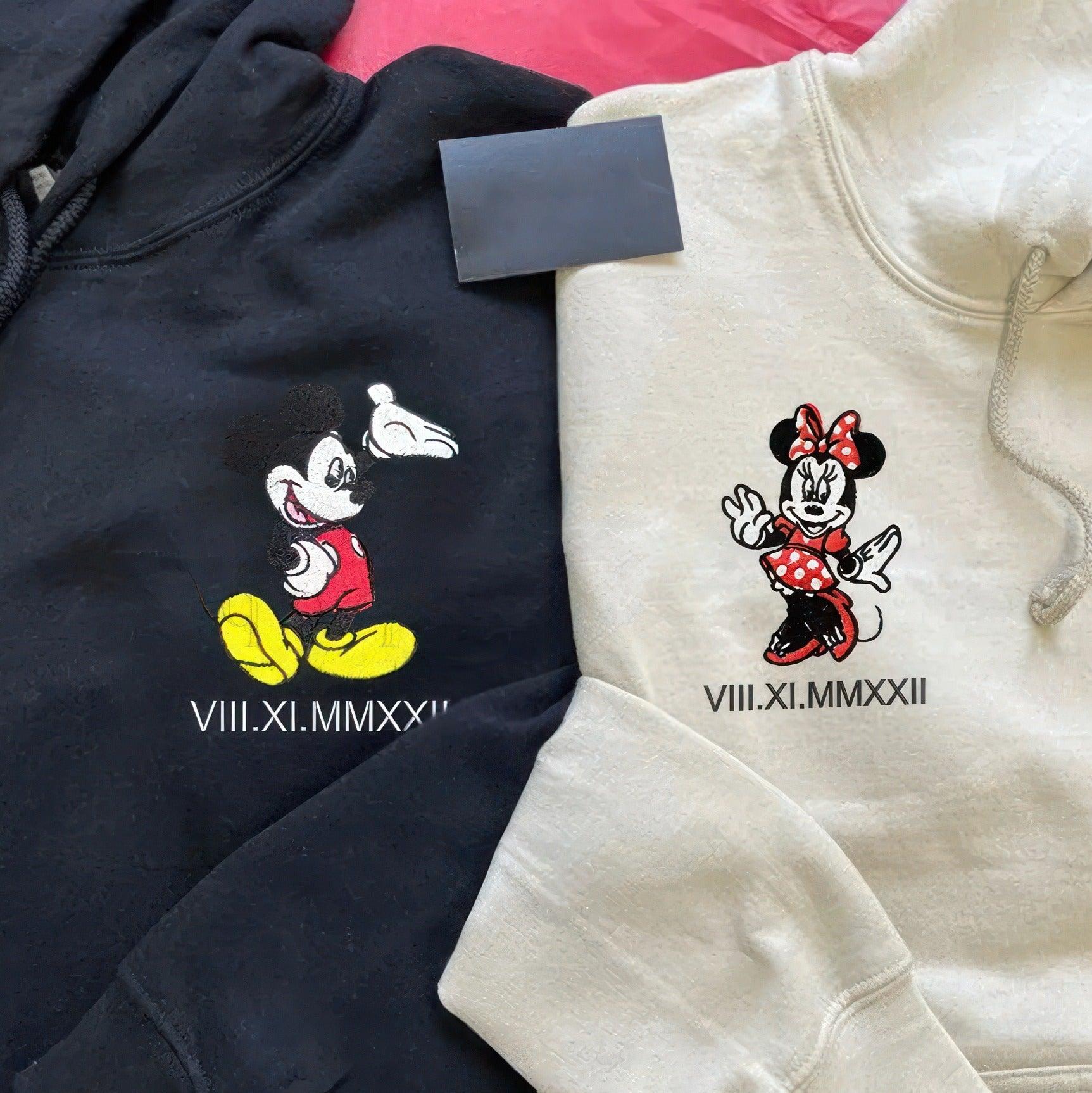 Custom Embroidered Hoodies For Couples, Matching Couples Hoodies, Cute Mouse Couples Embroidery Sweatshirt
