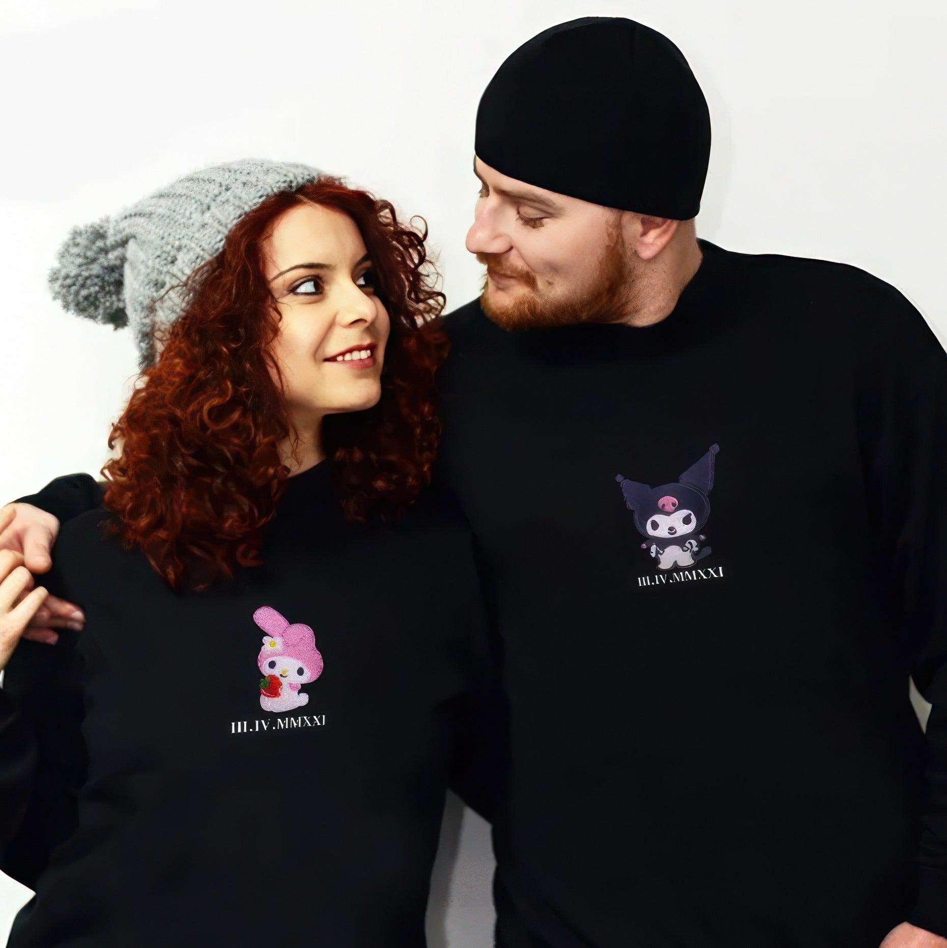 Custom Embroidered Sweatshirts For Couples, Matching Sweatshirts for Couples, Bunny Couples Cartoon Character Embroidery Sweatshirt