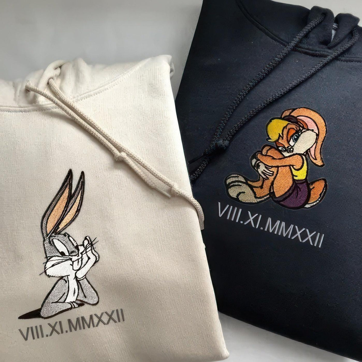 Custom Embroidered Hoodies For Couples, Custom Matching Couple Hoodies, Bunny Couples Embroidery Sweatshirt