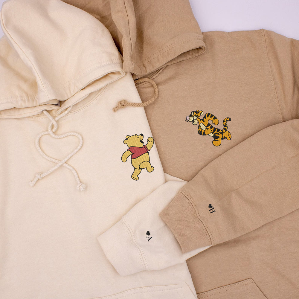 Custom Embroidered Hoodies For Couples, Personalized Couple Hoodies, His Her Hoodies, Cute Bear Tiger Couples Embroidered Hoodie
