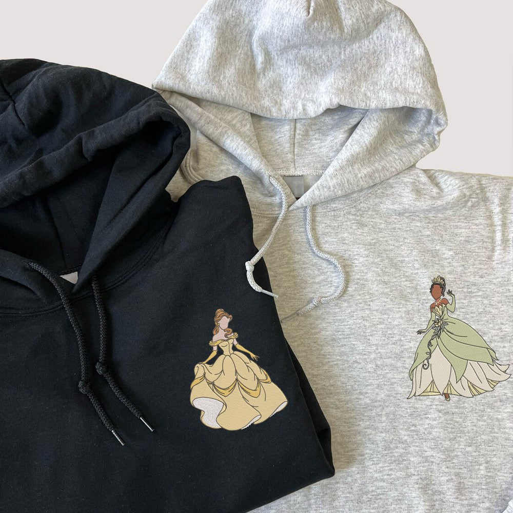 Custom Embroidered Hoodies For Couples, Cute Cartoon Princess Couples Embroidered Hoodie