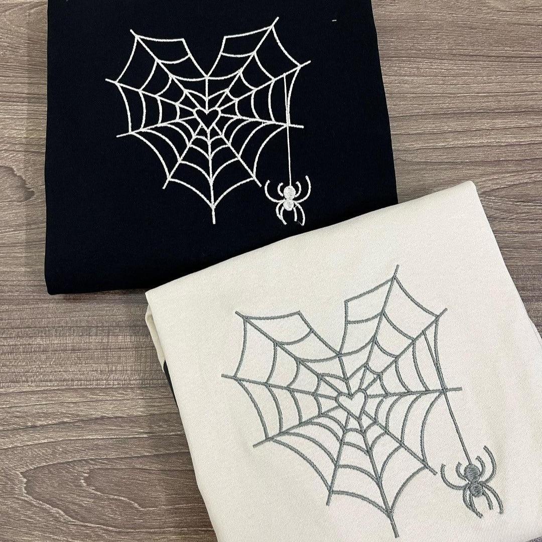 Custom Embroidered Hoodies For Couples, Custom Matching Couple Hoodie, Spider Web Inspired Couples Embroidered Hoodie