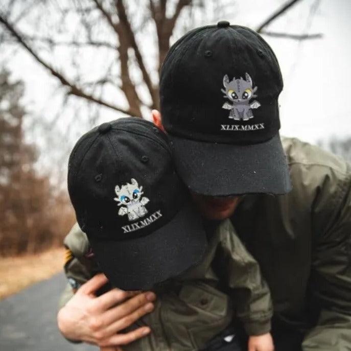 Custom Embroidered Hats For Couples, Best Matching Hats for Couples, Dragon's Lovely Characters Couples Embroidery Hats