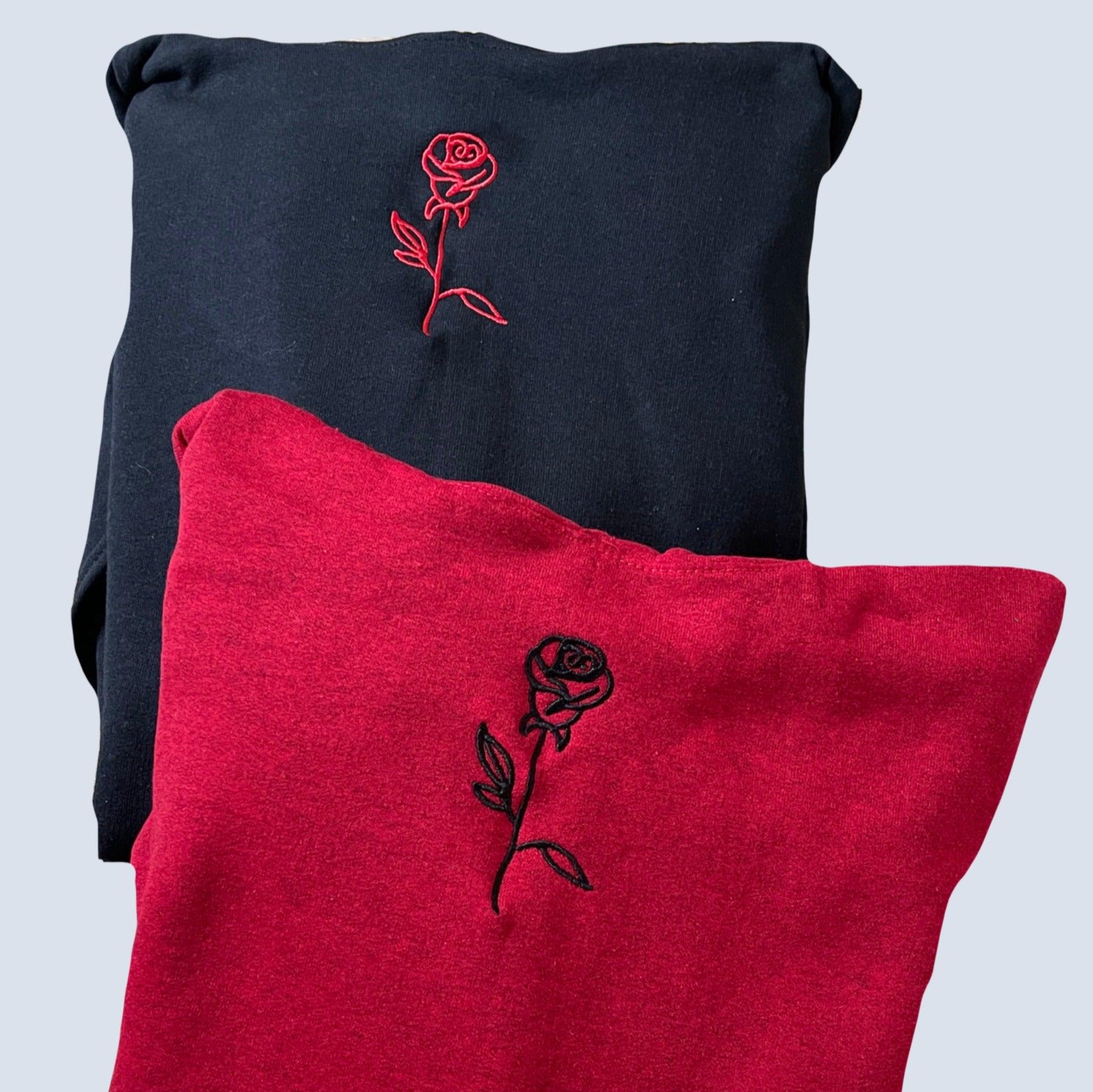 Custom Rose Embroidered Matching Set Couple Sweatshirt Hoodies