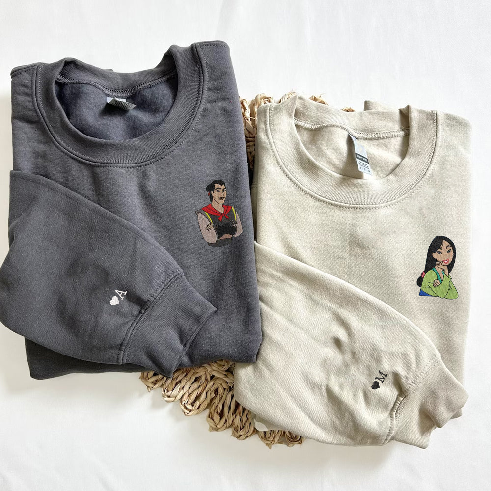 Custom Embroidered Sweatshirts For Couples, Custom Matching Couple Sweatshirt, Cute Cartoons Couples Embroidered Crewneck Sweater