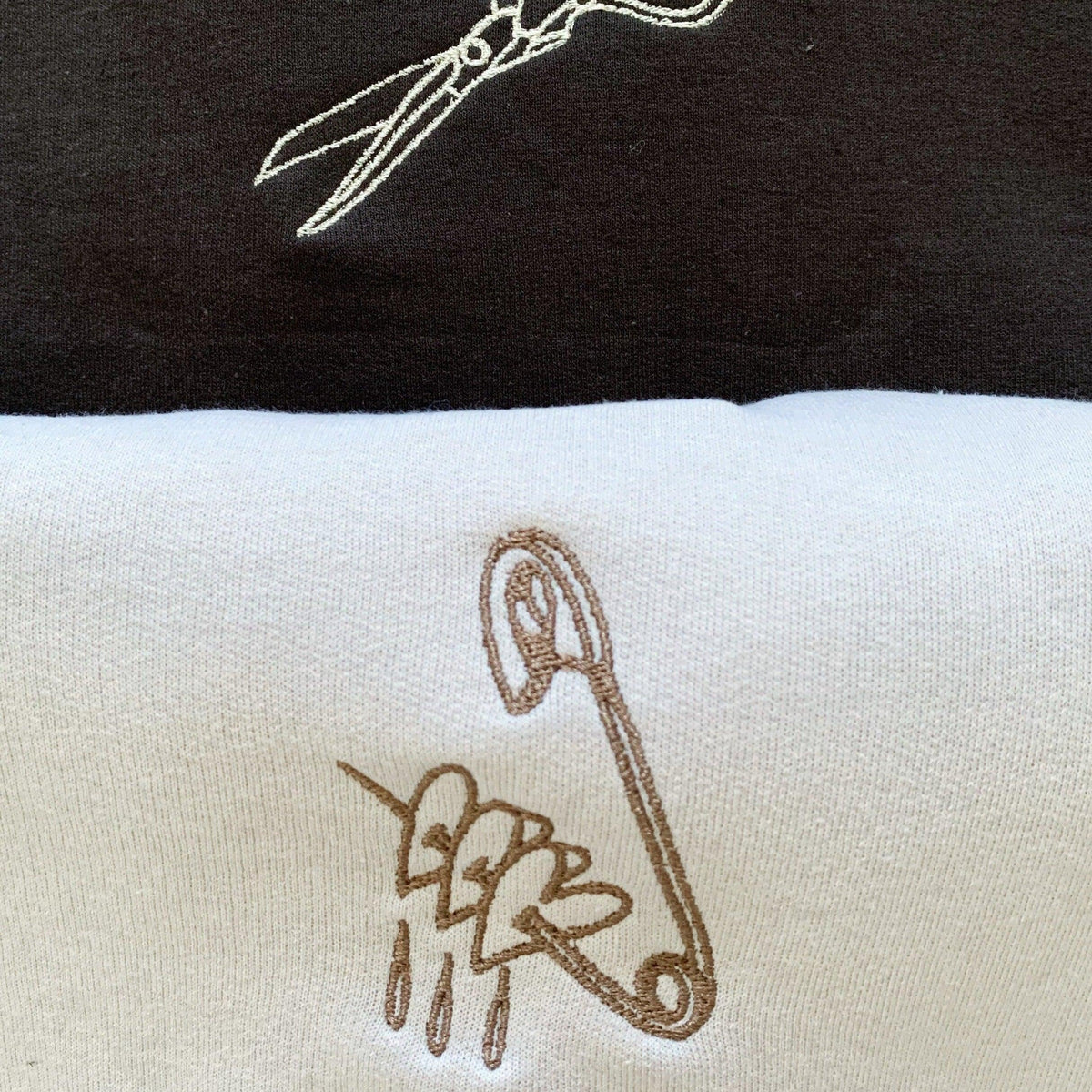 Custom Scissor and Safety Pin Embroidered Matching Set Couple Sweatshirt Hoodies