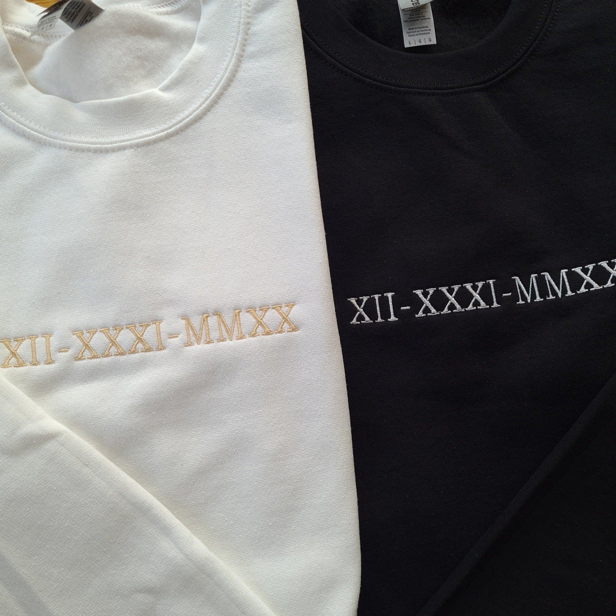 Personalized Roman Numeral Embroidered Custom Matching Couples Sweatshirt