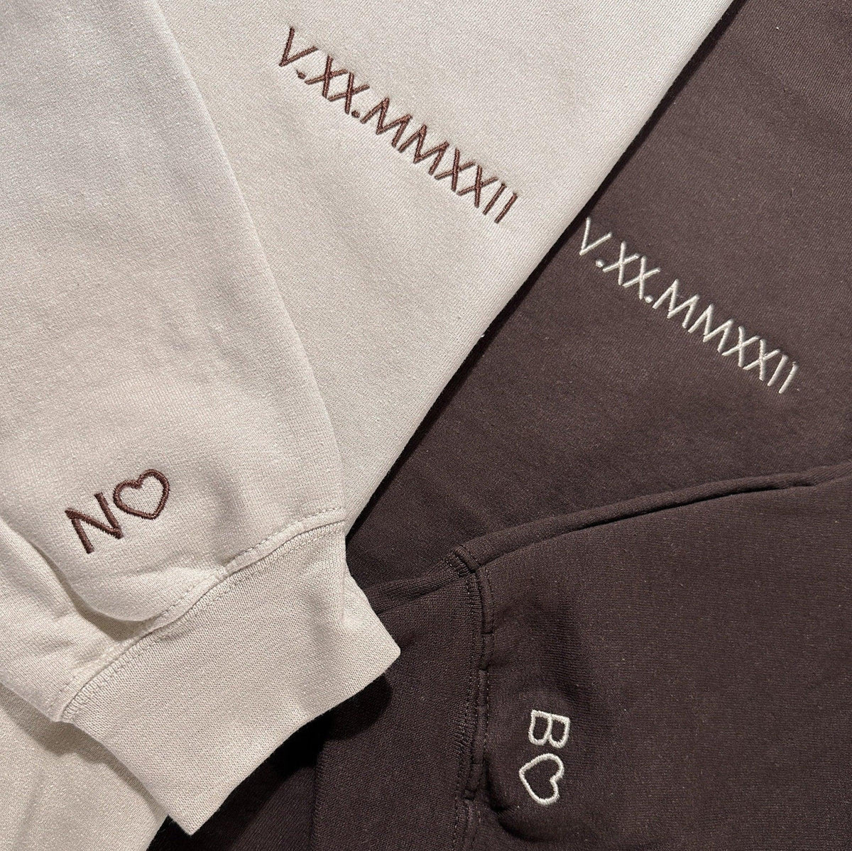 Personalized Anniversary Date Custom Embroidered Initial Heart Couple Hoodies