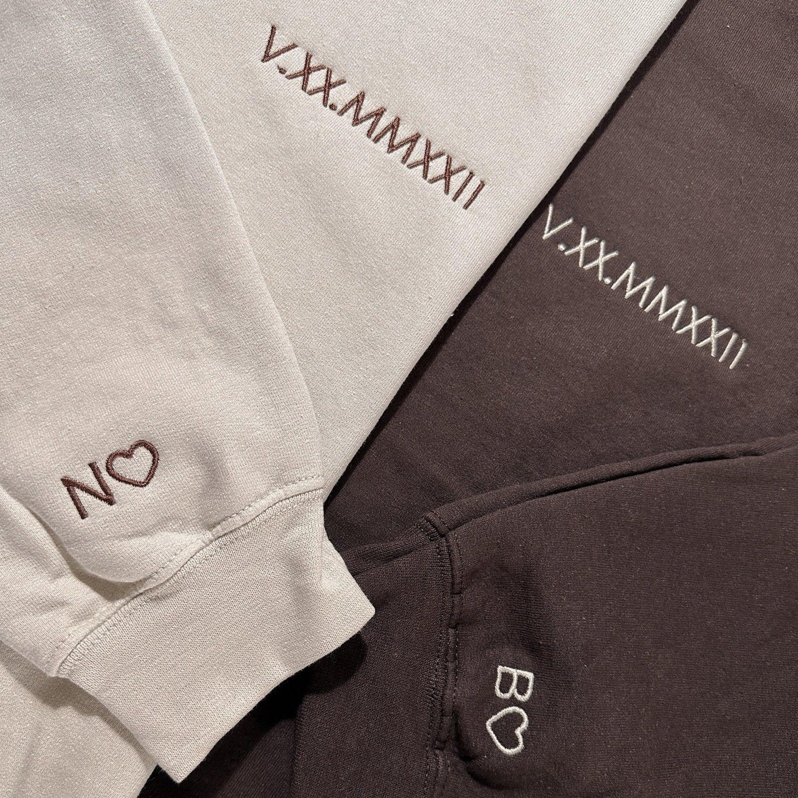 Personalized Anniversary Date Custom Embroidered Initial Heart Couple Hoodies