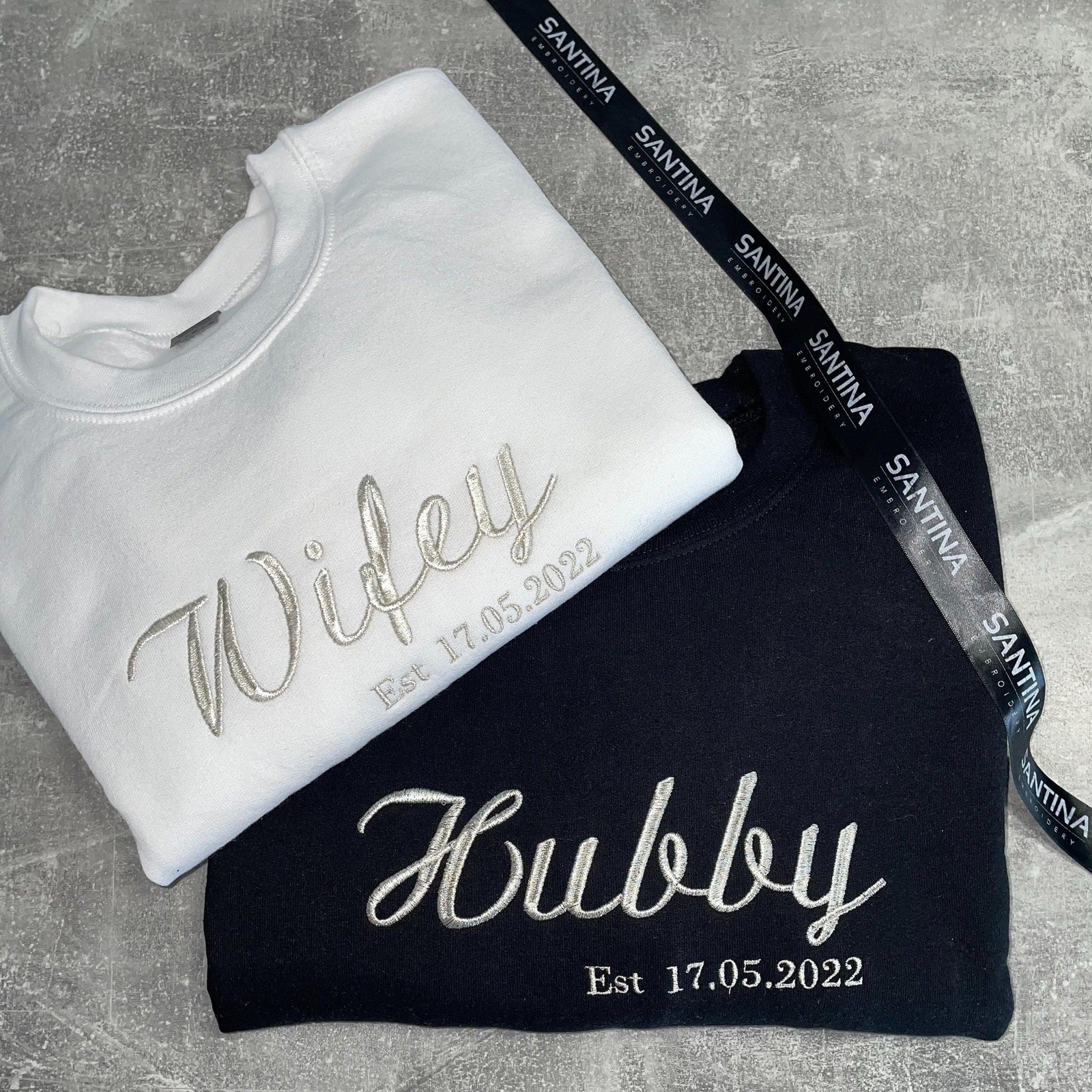 Custom Embroidered Bride Wifey Husband Personalised Couple Embroidered Sweatshirt