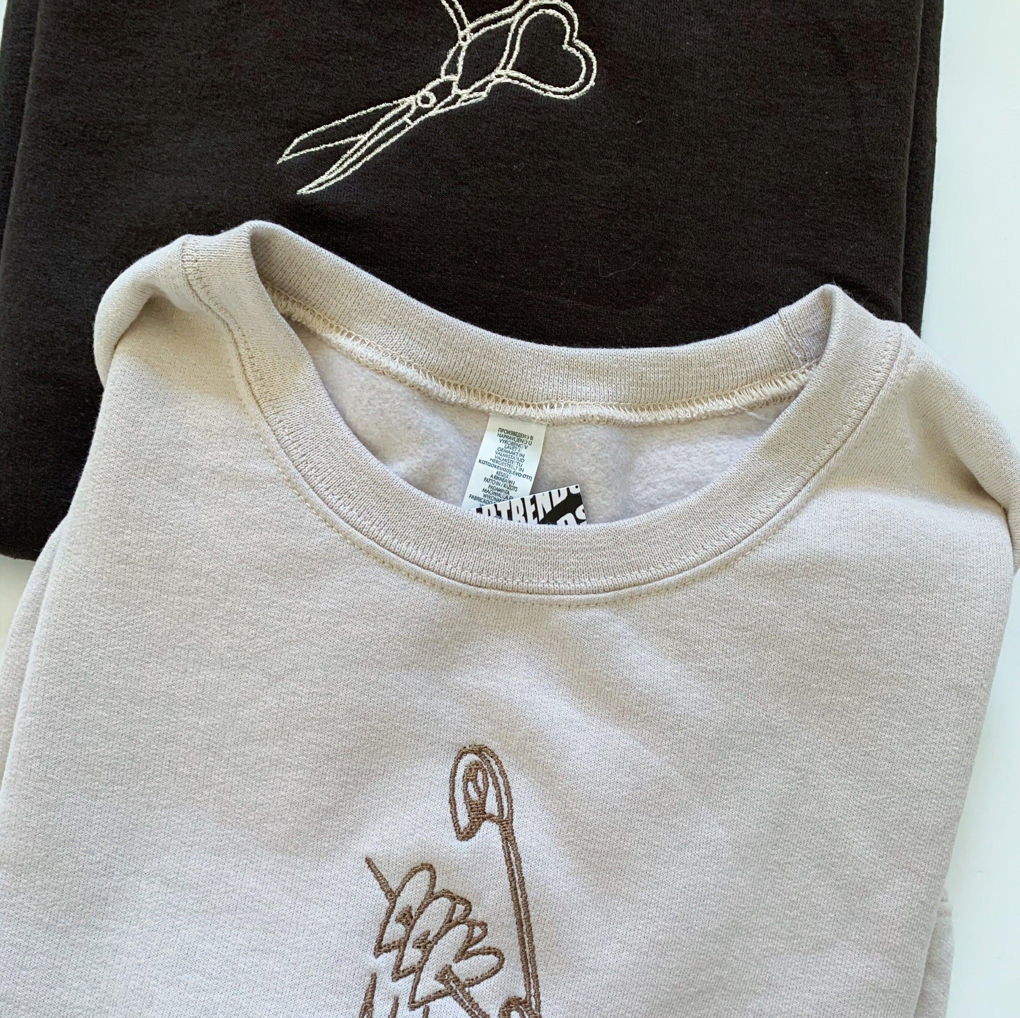 Custom Scissor and Safety Pin Embroidered Matching Set Couple Sweatshirt Hoodies