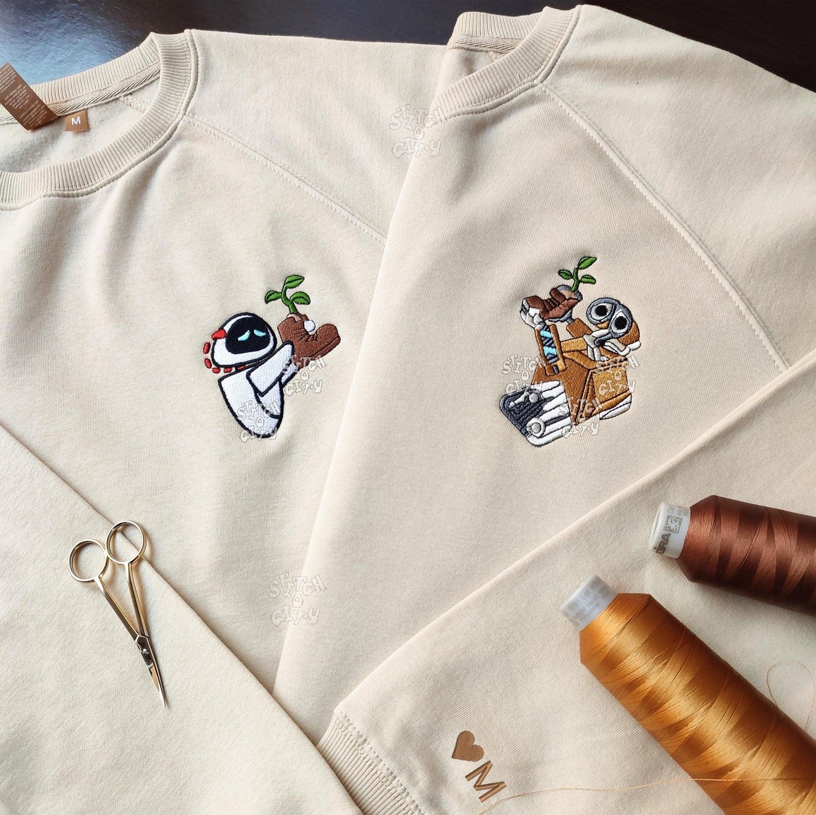 Custom Embroidered Sweatshirts For Couples, Custom Embroidered Lovely Droid Couple Character Sweatshirt