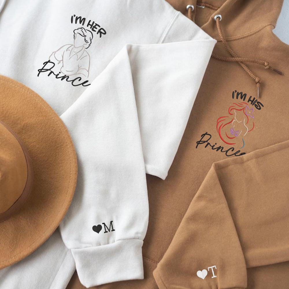 Custom Embroidered I'm Her Prince His Princess Couples Matching Embroidered Sweatshirt Hoodies