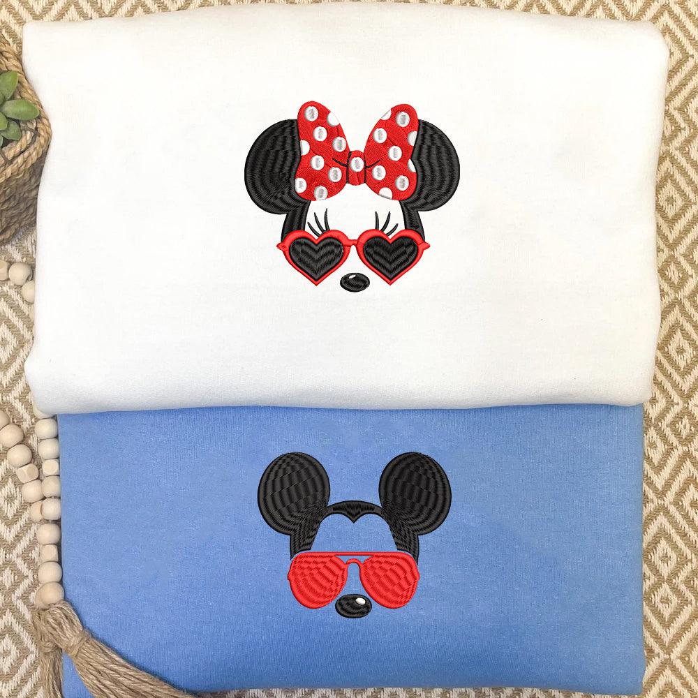 Custom Embroidered Hoodies For Couples, Custom Matching Couple Hoodie, Cartoon Mouses Inspired Couples Embroidered Matching Hoodie