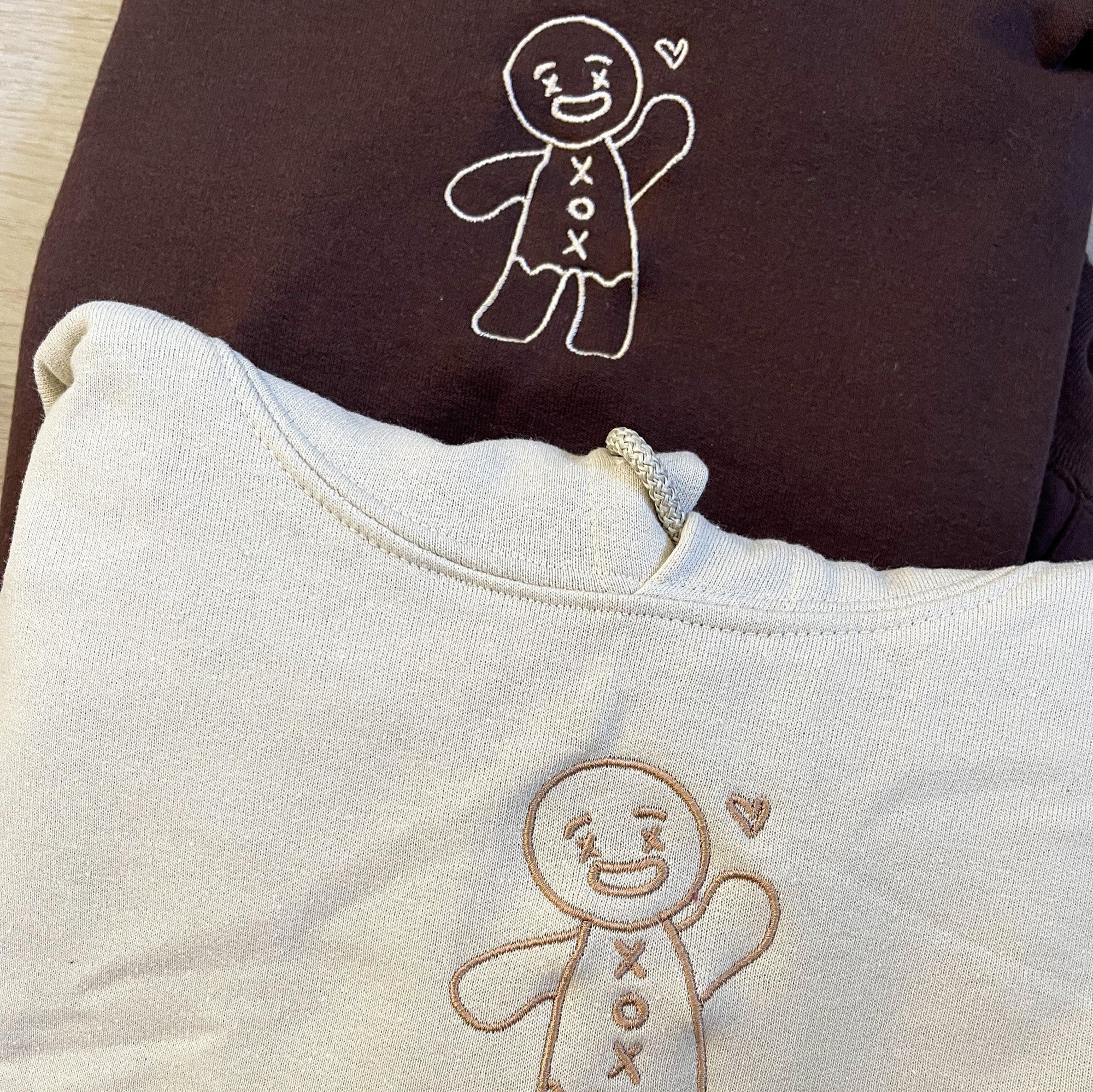 Custom Gingerbread Man Embroidered Matching Set Couple Sweatshirt Hoodies