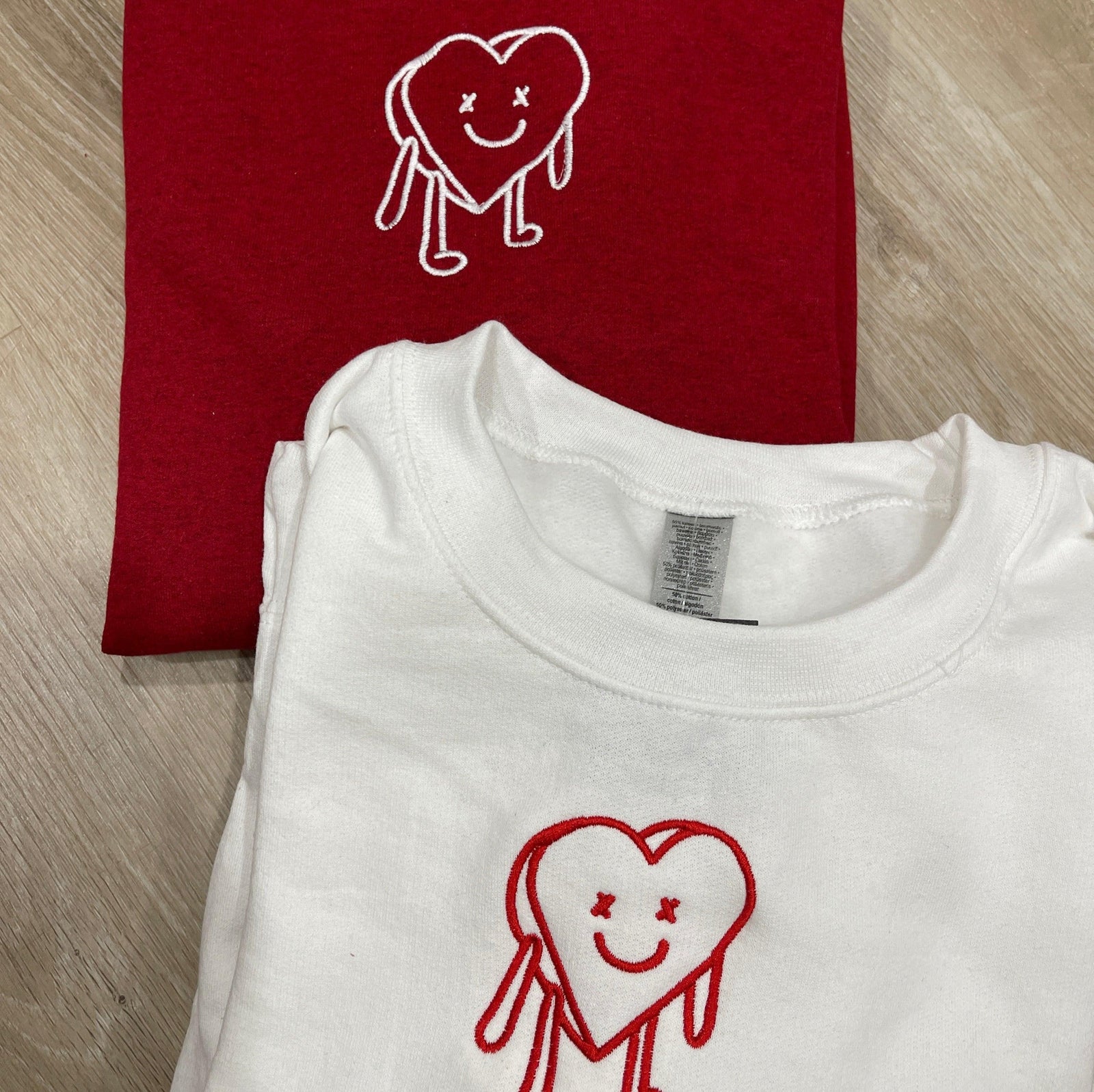Custom Heart Character Person Embroidered Matching Set Couple Sweatshirt Hoodies