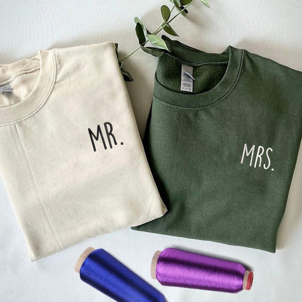 Custom Mr and Mrs Embroidered Honeymoon Just Married Matching Couples Embroidered Sweatshirt Hoodies