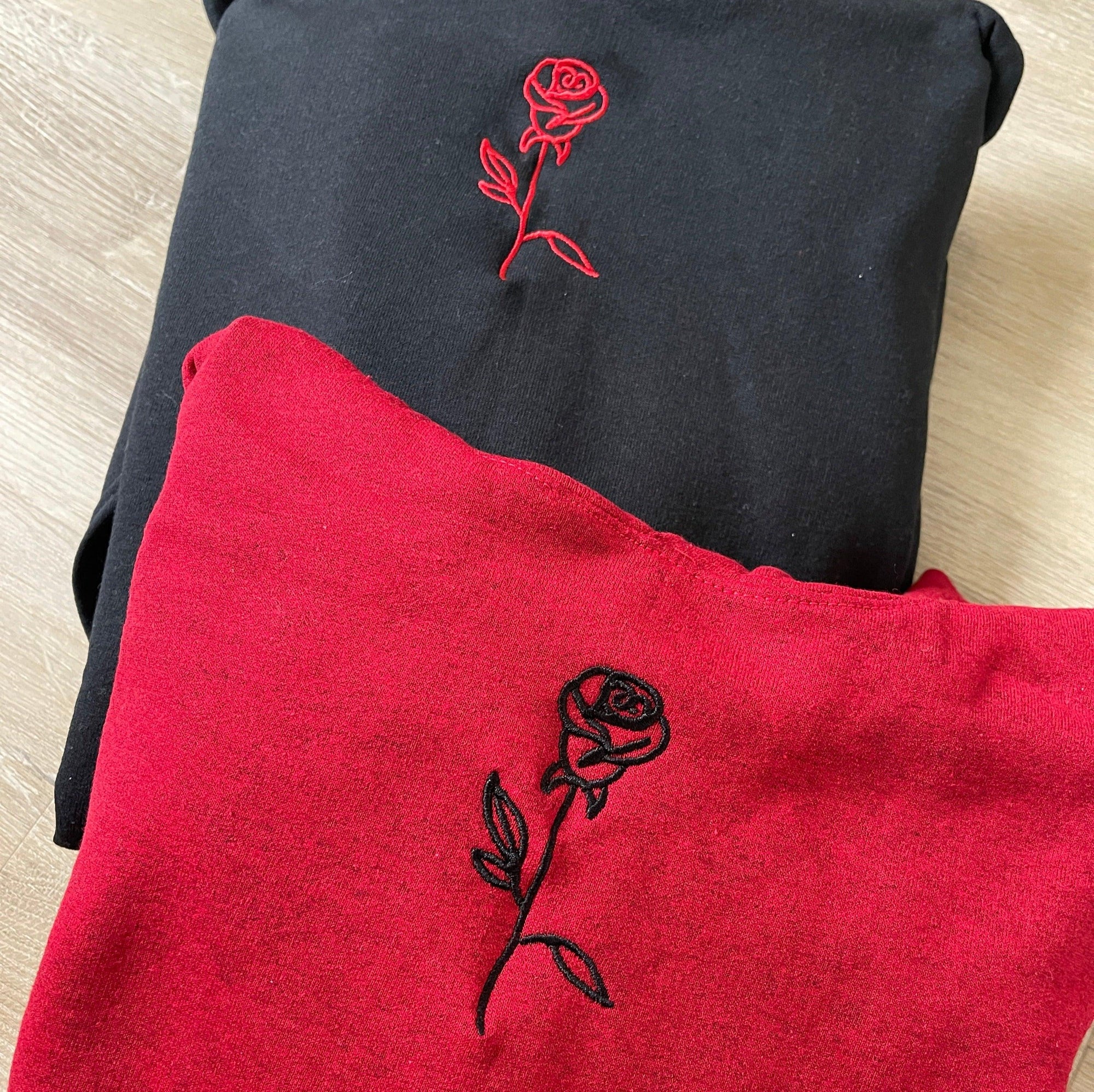 Custom Rose Embroidered Matching Set Couple Sweatshirt Hoodies