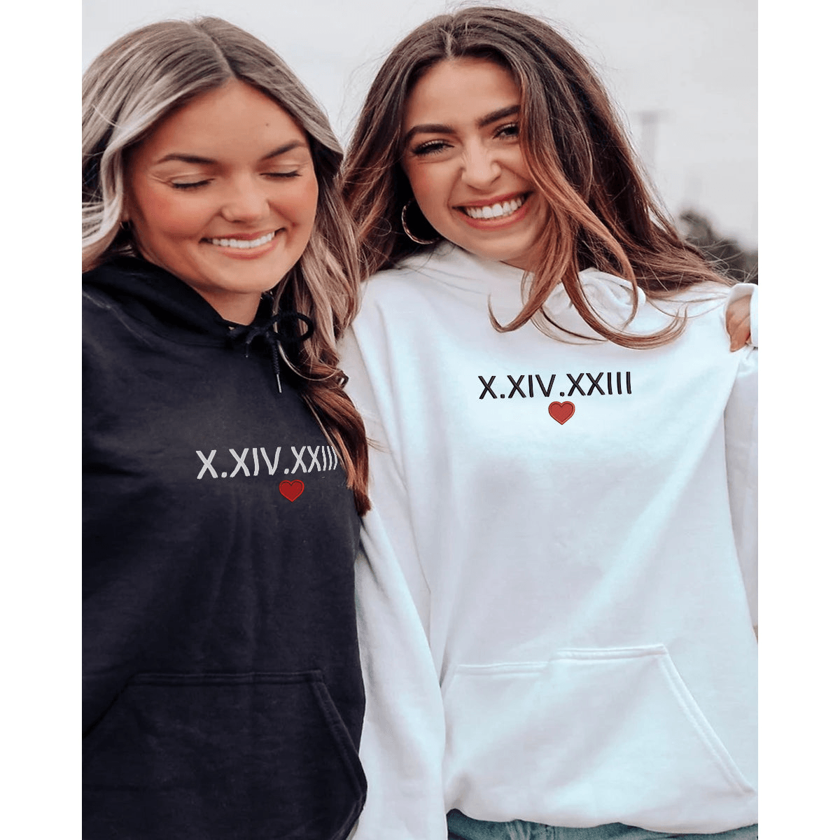 Personalized Roman Numeral Couple Matching Embroidered Sweatshirt Hoodie