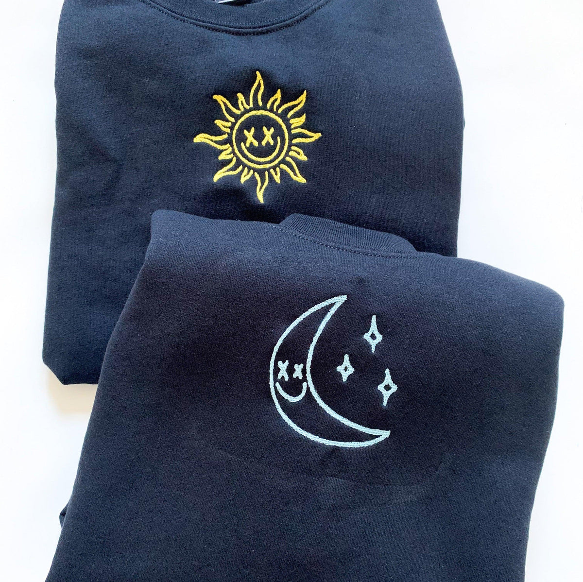 Custom Sun and Moon Embroidered Matching Set Couple Sweatshirt Hoodies