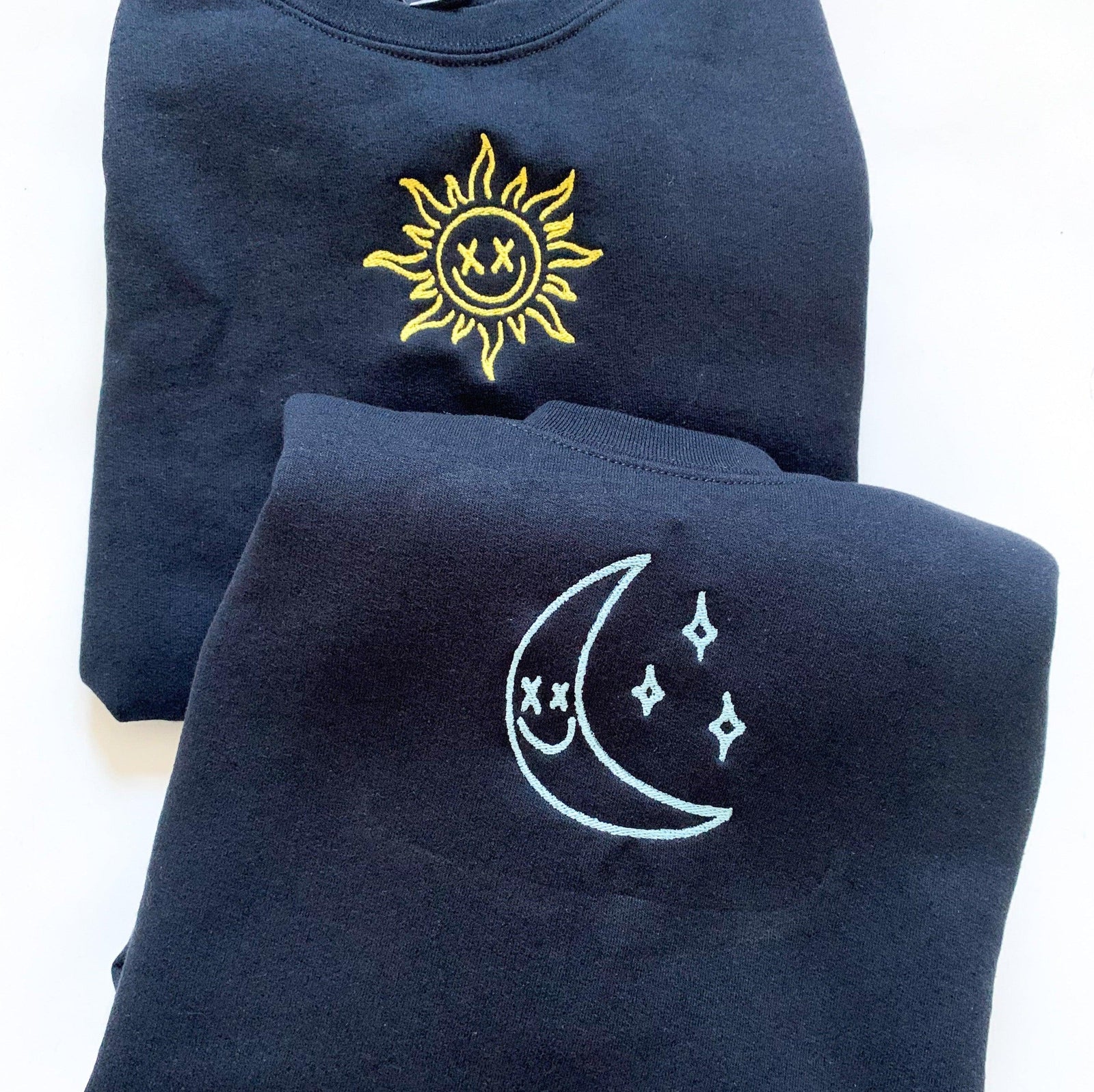 Custom Sun and Moon Embroidered Matching Set Couple Sweatshirt Hoodies