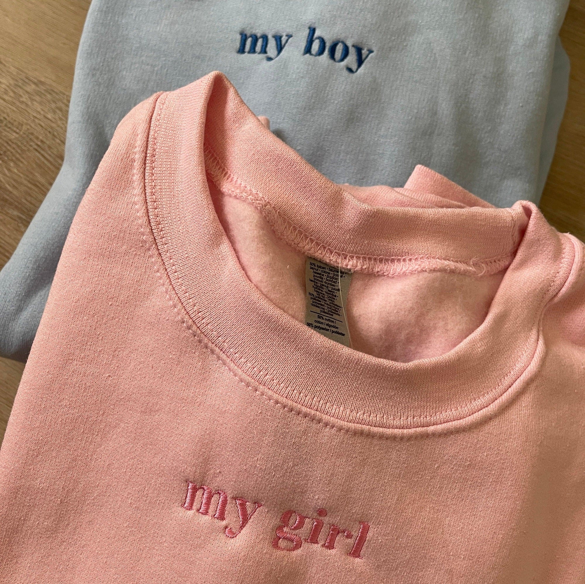 Custom My Boy My Girl Embroidered Matching Set Couple Sweatshirt Hoodies